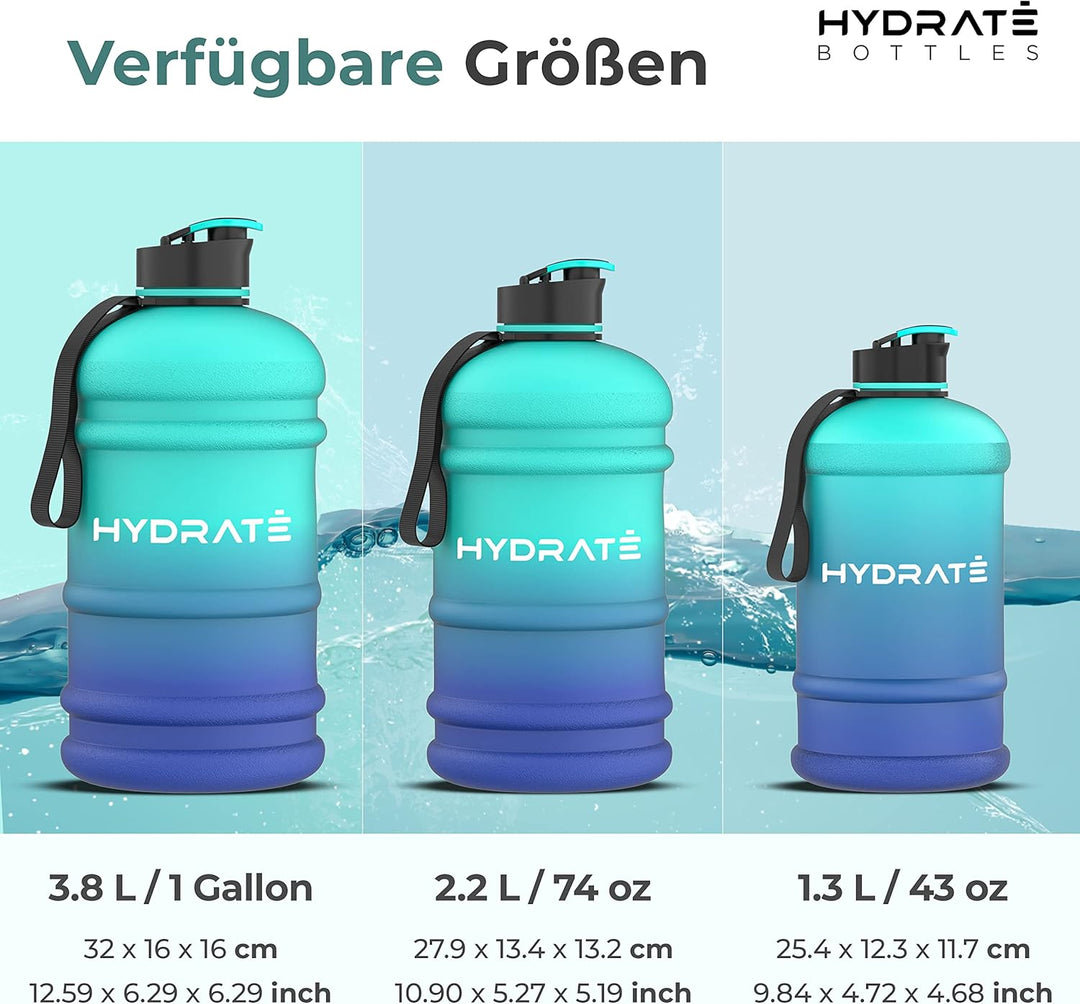 HYDRATE 2,2 Liter Trinkflasche Sport – langlebig und extra stark – BPA-frei – ideal für: Fitnessstud