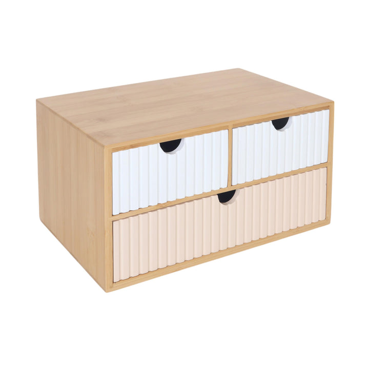 Relaxdays Schubladenbox, Bambus & MDF, 3 geriffelte Schubladen, HBT: 15 x 30 x 20 cm, Schreibtisch O