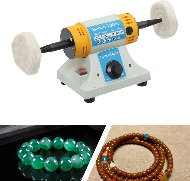 Tischpolierer Poliermaschine, Kleine multifunktionale Hocheffektive Mini-Drehmaschine mit 2*Tuchräde