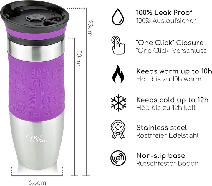 Milu Thermobecher 370ml 450ml Isolierbecher Kaffeebecher to go - 100% Auslaufsicher - Trinkbecher au