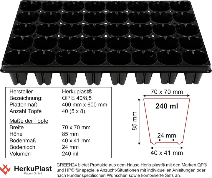 GREEN24 Anzucht-Set MP40 mit automatischer Bewässerung im Format 60 x 40 cm. Untersetzer + Kapillarm