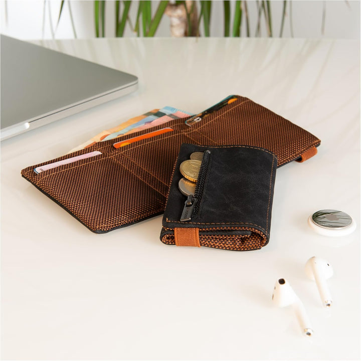 Slim Wallet mit Münzfach aus Microfaser Jacquard mit RFID Schutz - Schlankes Portemonnaie für Kredit