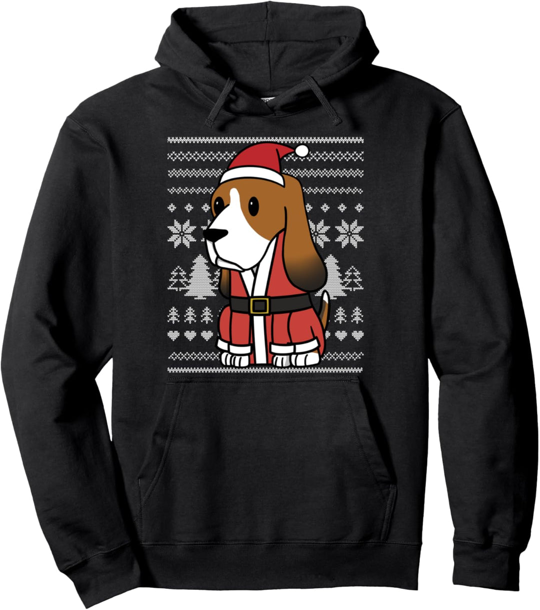 Cartoon Basset Hound Lustiger Hund Weihnachten Geschenk Pullover Hoodie