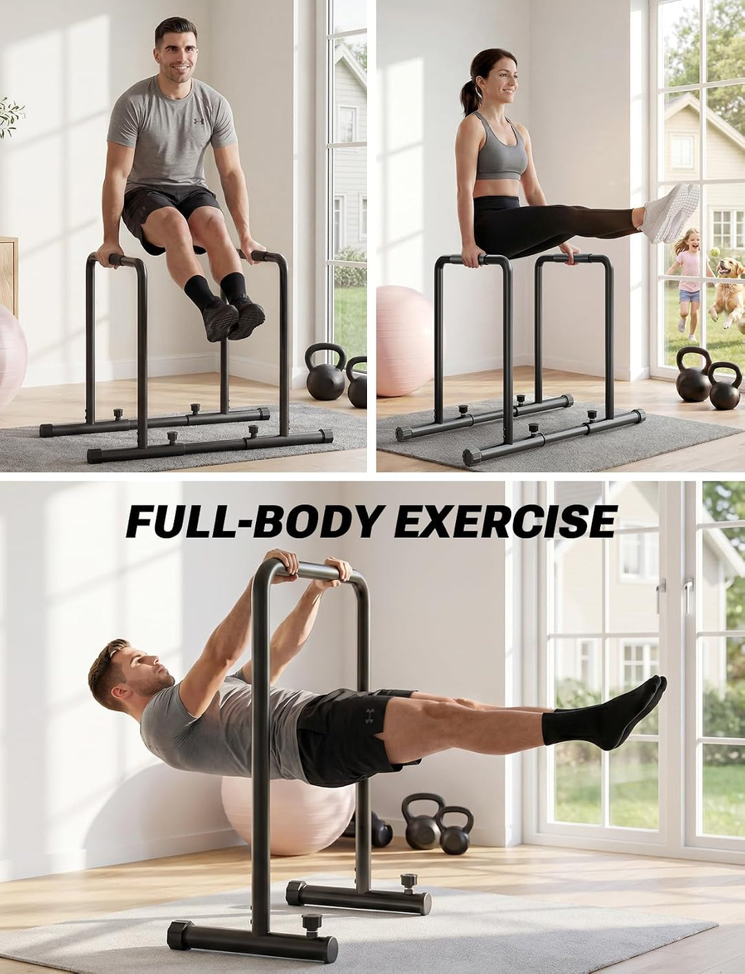 Yoleo Verstellbare Dip Barren – 500 kg Dip-Station, tragbar, funktional, Fitness-Bar mit Sicherheits
