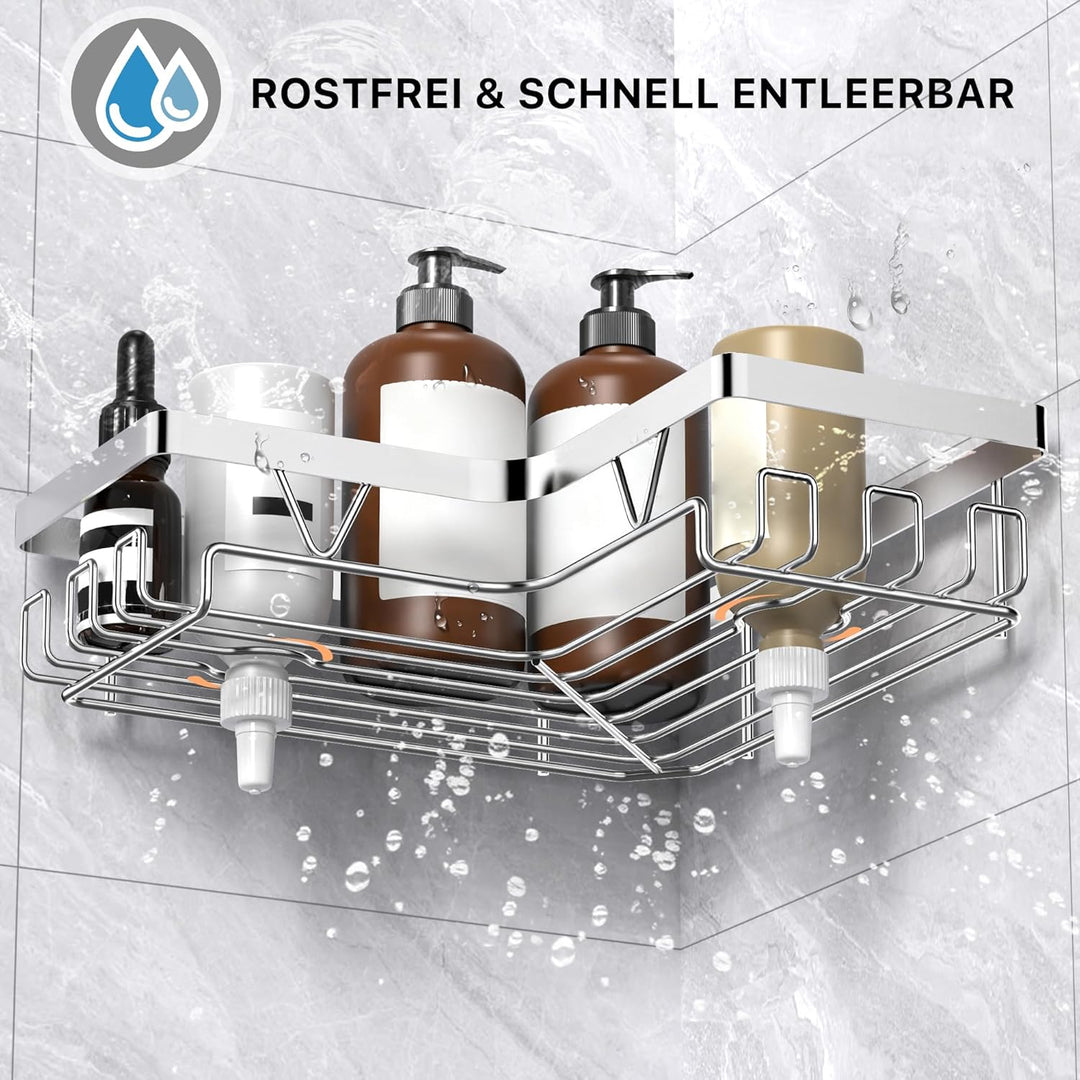 Kegii Duschablage Ohne Bohren Ecke - 3-Stufig Eckregal Bad Silber Duschregal Edelstahl Shampoo Halte