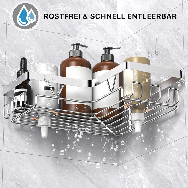 Kegii Duschablage Ohne Bohren Ecke - 3-Stufig Eckregal Bad Silber Duschregal Edelstahl Shampoo Halte