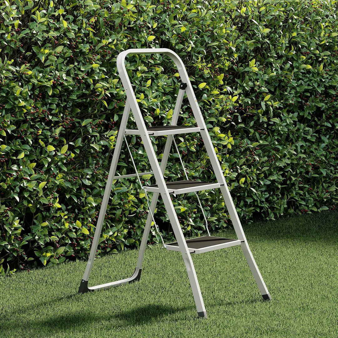 Home Vida Leiter mit 3 Stufen, Stahl, tragbar, klappbar, robust, 3 Stufen