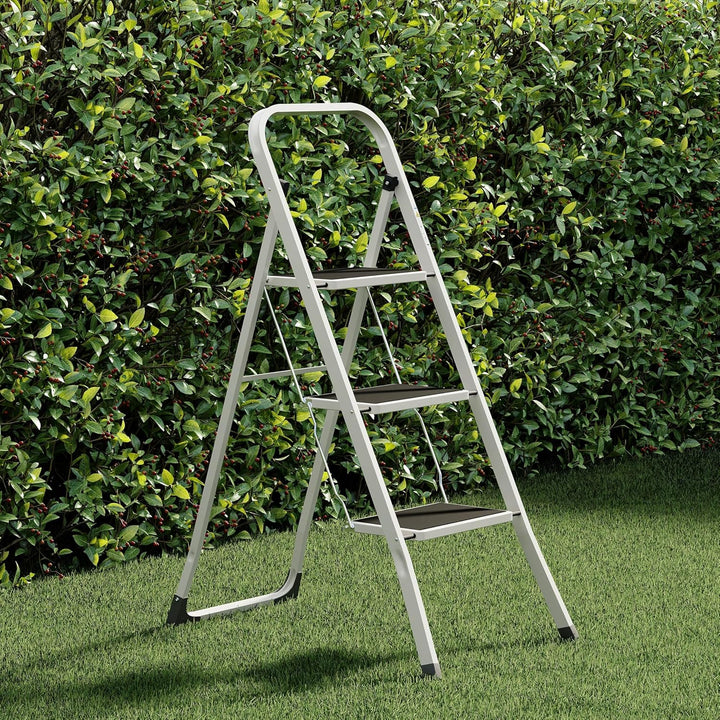 Home Vida Leiter mit 3 Stufen, Stahl, tragbar, klappbar, robust, 3 Stufen