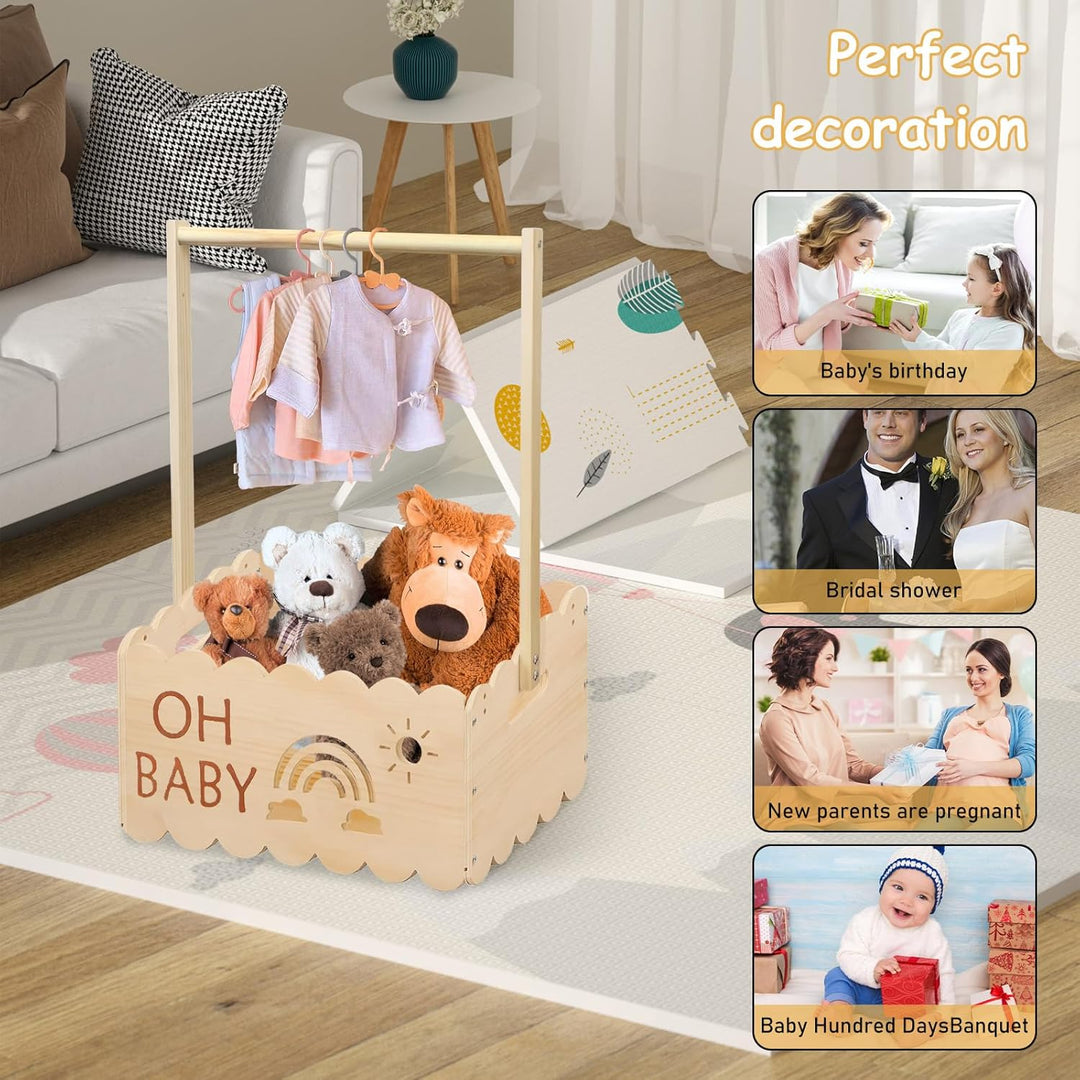 Holz Baby Geschenk Korb mit Griff, Holzkiste für Babypartys, Baby Dusche Kiste, Kinder Kleiderbügel