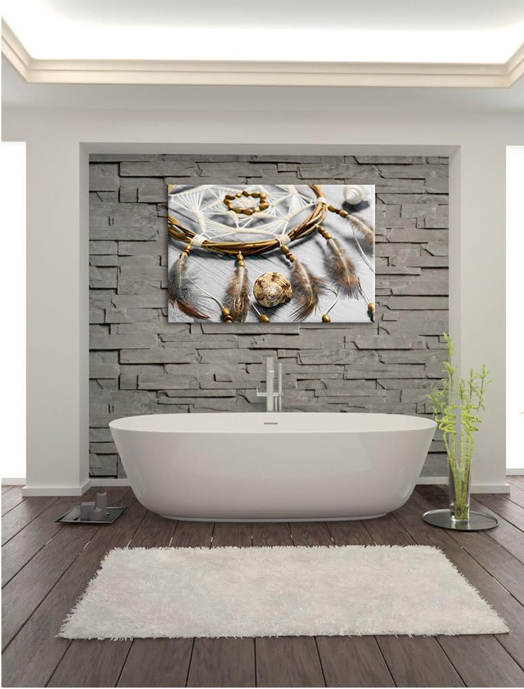 Pixxprint Traumfänger mit Federn als Leinwandbild/Grösse: 100x70 cm/Wandbild/Kunstdruck/fertig bespa