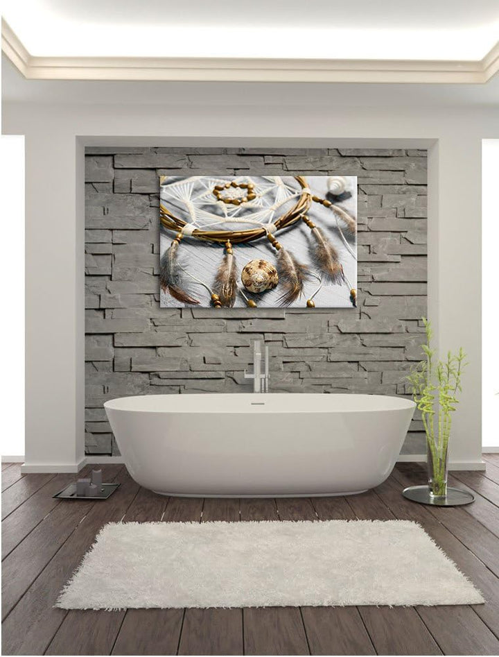 Pixxprint Traumfänger mit Federn als Leinwandbild/Grösse: 100x70 cm/Wandbild/Kunstdruck/fertig bespa