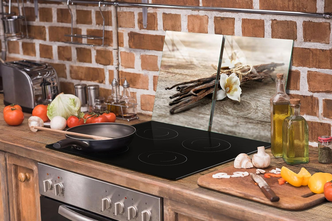 TMK ArtDeko Herdabdeckplatte 2 Teilig 30x52 + 40x52 cm - Spritzschutz Herdabdeckung – Herdschutz aus