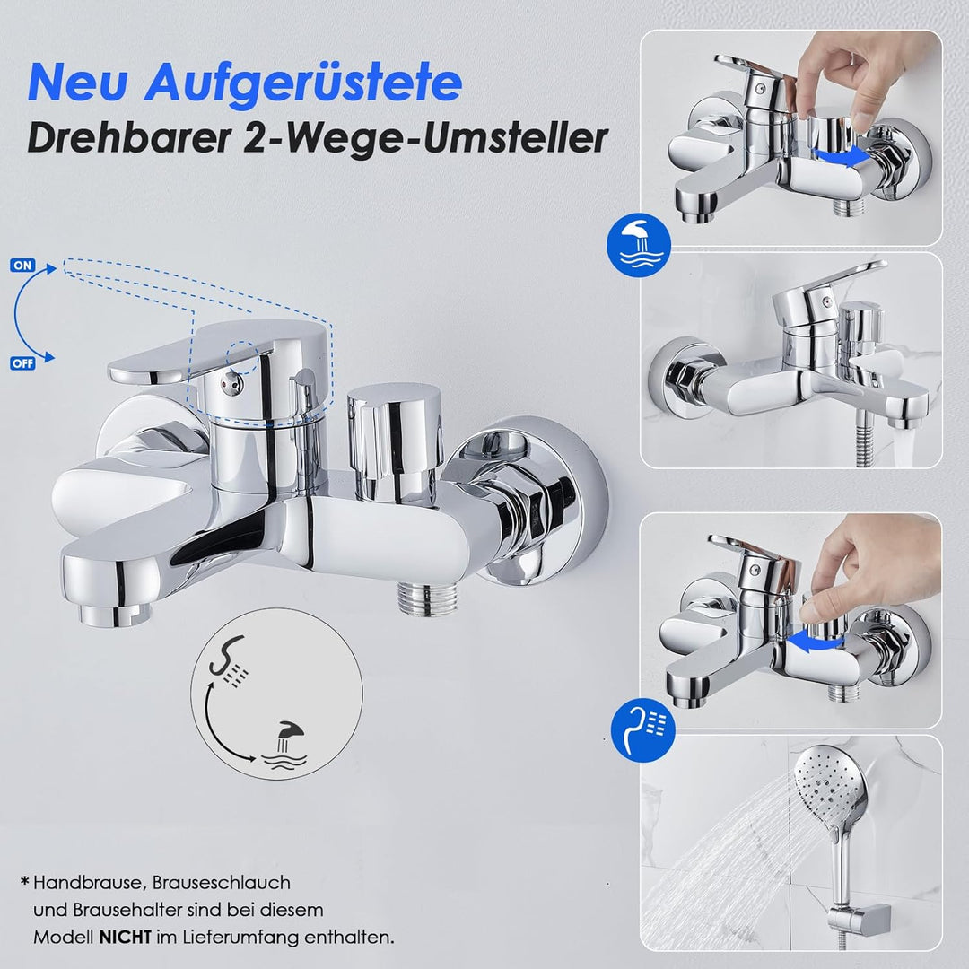 ROVOGO Badewannenarmatur, Aufgerüstet Messing Drehbare Umsteller, Badewanne armatur für Wandmontage,