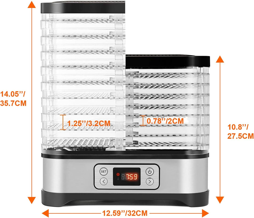 Dörrautomat 400W， Dörrgerät mit LCD Display 8 Etagen Obsttrockner， Gemüsetrockner BPA-frei， Temperat
