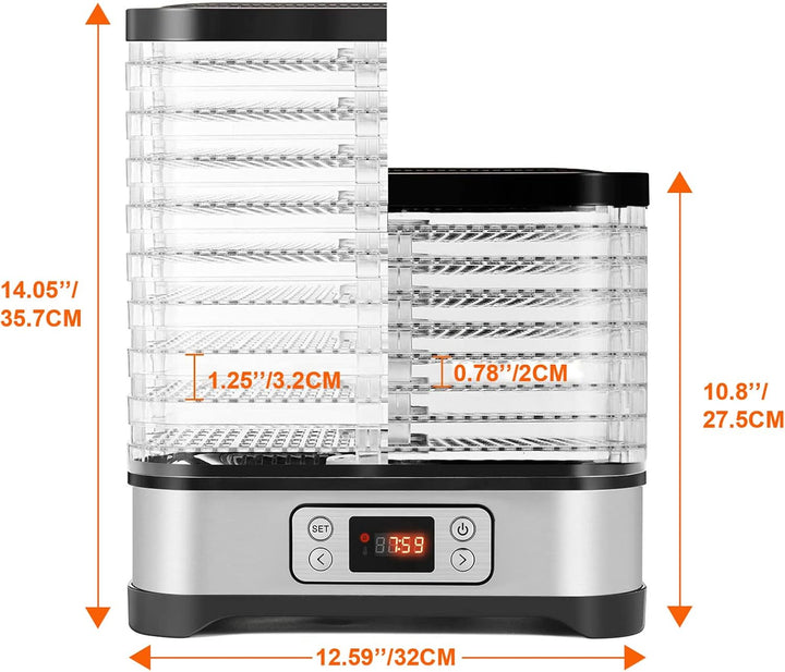 Dörrautomat 400W， Dörrgerät mit LCD Display 8 Etagen Obsttrockner， Gemüsetrockner BPA-frei， Temperat