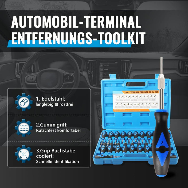 23-tlg Terminal Removal Tool Kit,Entriegelungswerkzeug KFZ Stecker Auspinnwerkzeug KFZ Set mit Robus