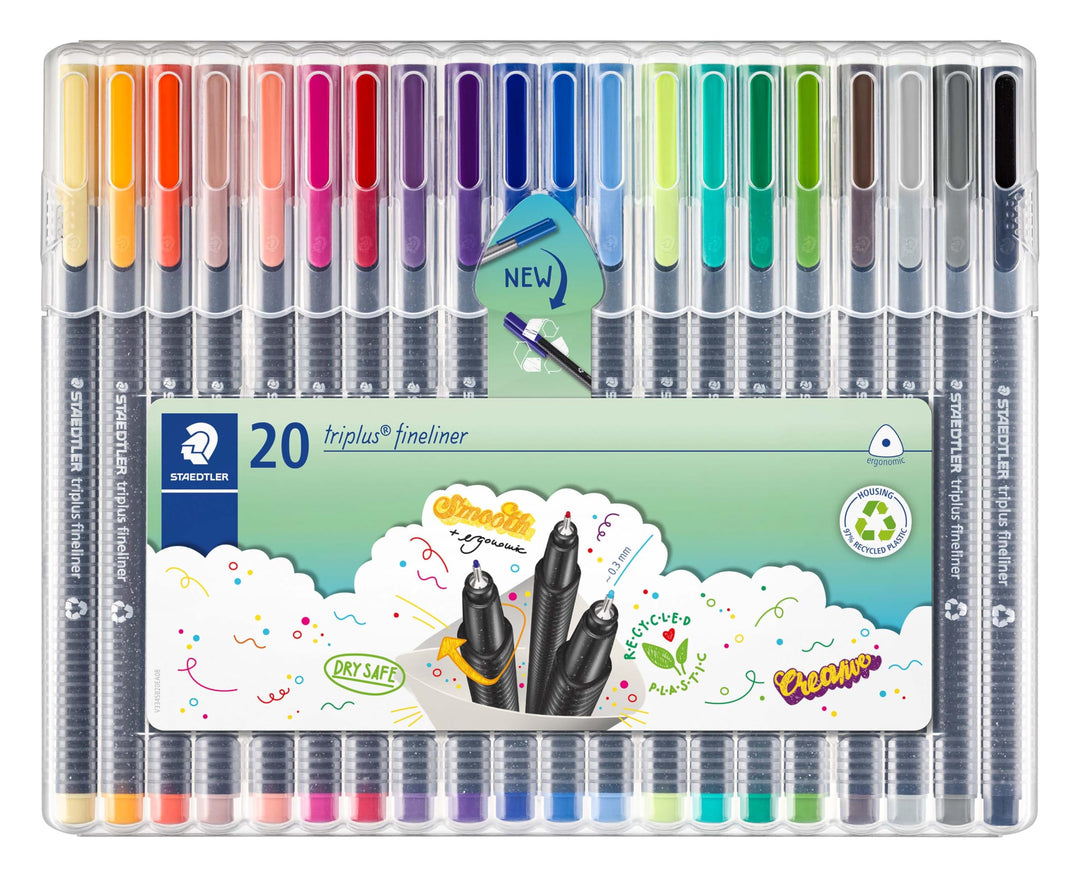 STAEDTLER triplus 334 SB20 Fineliner, dreikant, Set mit 20 brillanten Farben, sortiert S-Box sortier