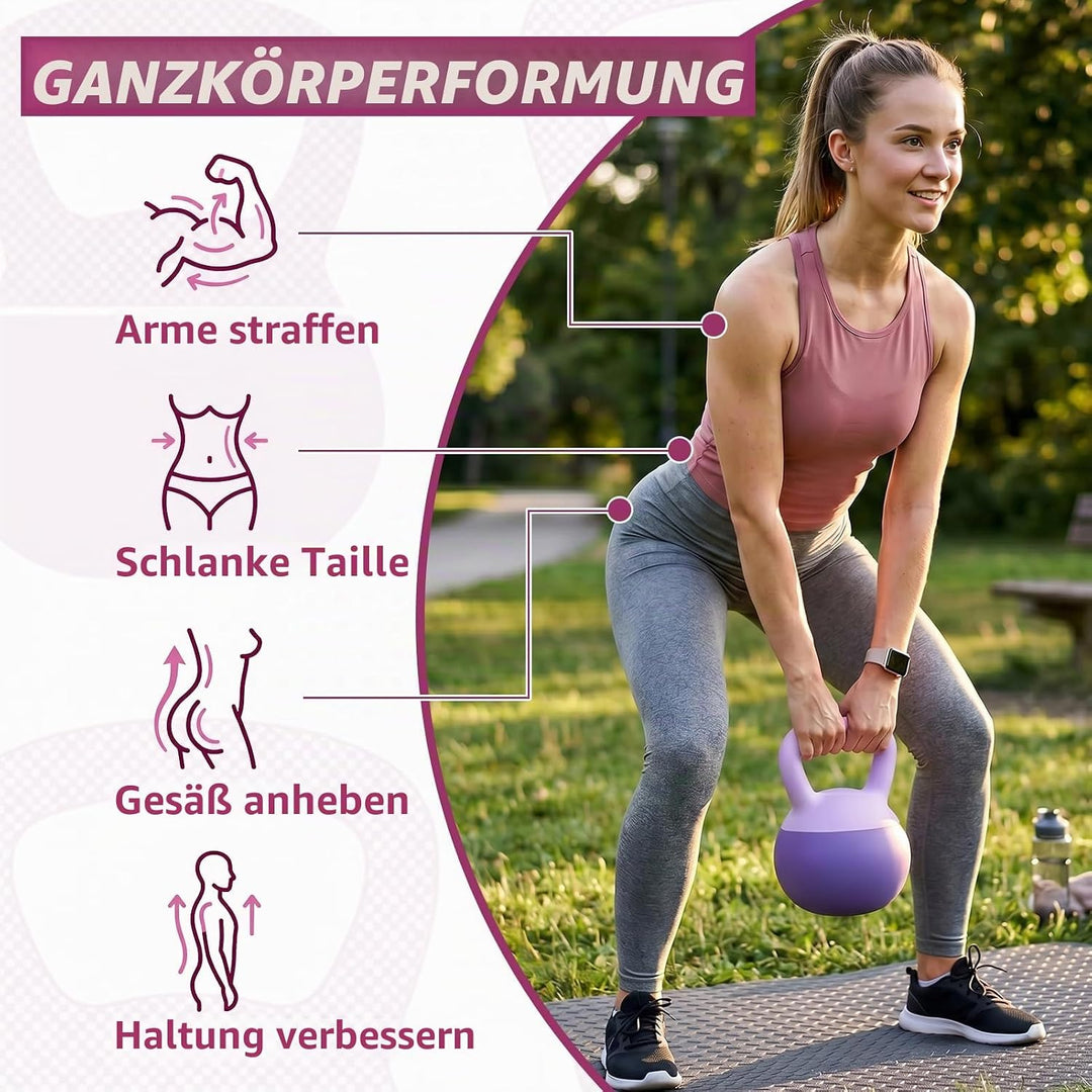 Soft Kettlebell 4-12kg - Bodenschonend und Leise, Eisensand-Kugelhantel mit ergonomischem Griff für
