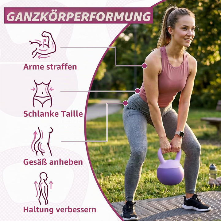 Soft Kettlebell 4-12kg - Bodenschonend und Leise, Eisensand-Kugelhantel mit ergonomischem Griff für