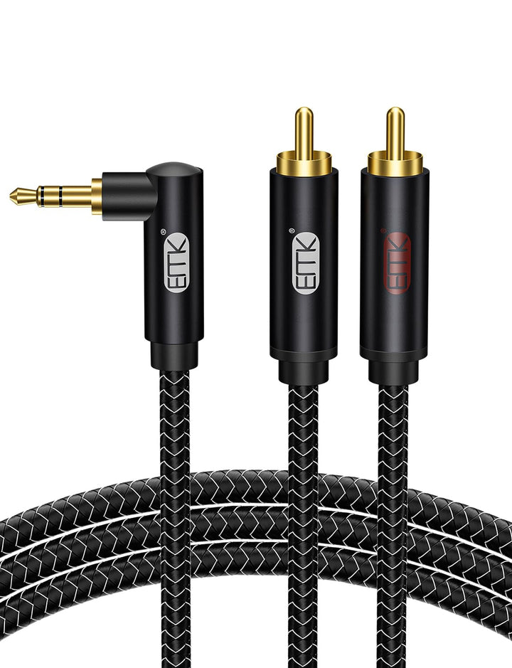 EMK Cinch Kabel Winkelstecker 3,5mm auf 2RCA Kabel 90 Grad 3,5 mm Jack Y Splitter Cable RCA (R&L) Ny