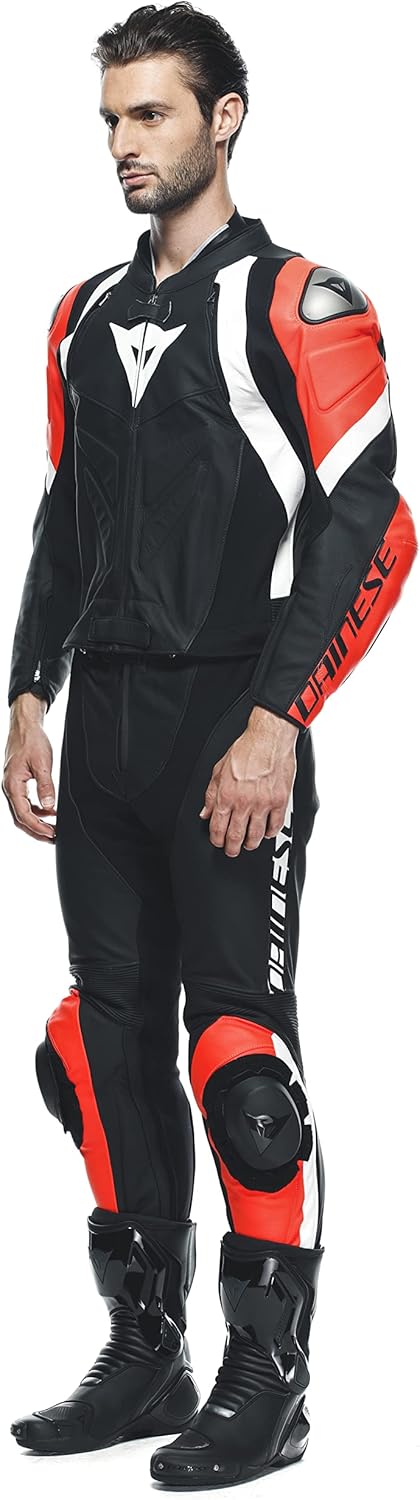 Dainese Avro 4 2-Teiler Motorrad Lederkombi (Black/Red/White,46) 46 BLACK-MATT/FLUO-RED/WHIT, 46 BLA