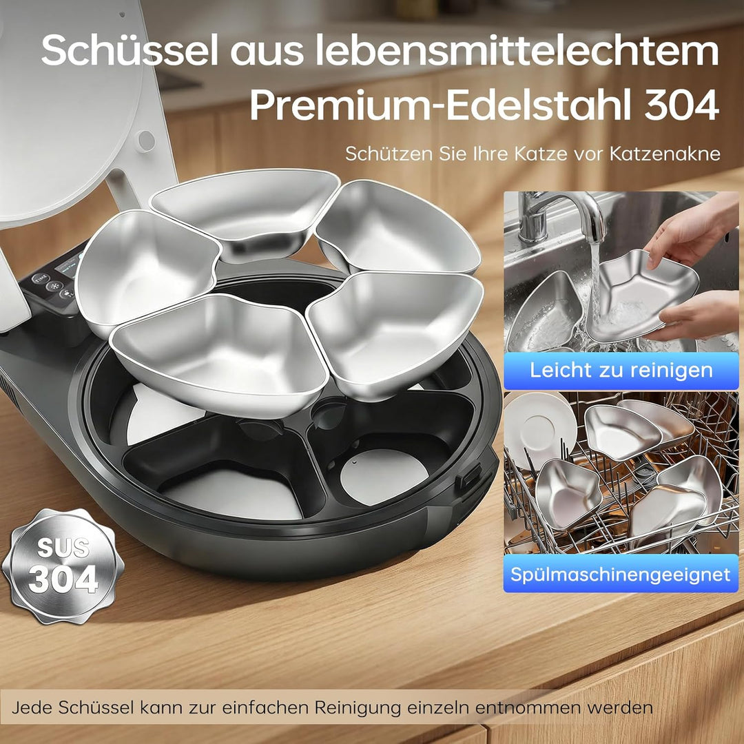 Futterautomat Katze Nassfutter, 3 Tage Frische 5 Mahlzeiten, Mit Halbleiter-Kühlung & Heizung Nassfu