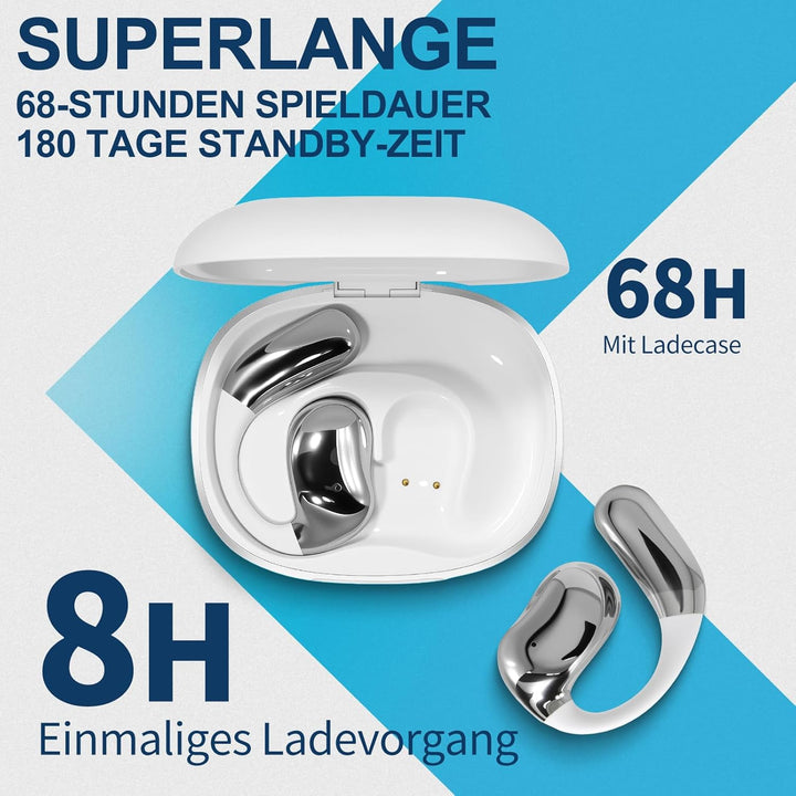 Öffnen Ohrhörer, Open Earbuds mit Touchscreen, Knochenleitung Drahtlose Ohrhörer, Bluetooth 5.4, 120