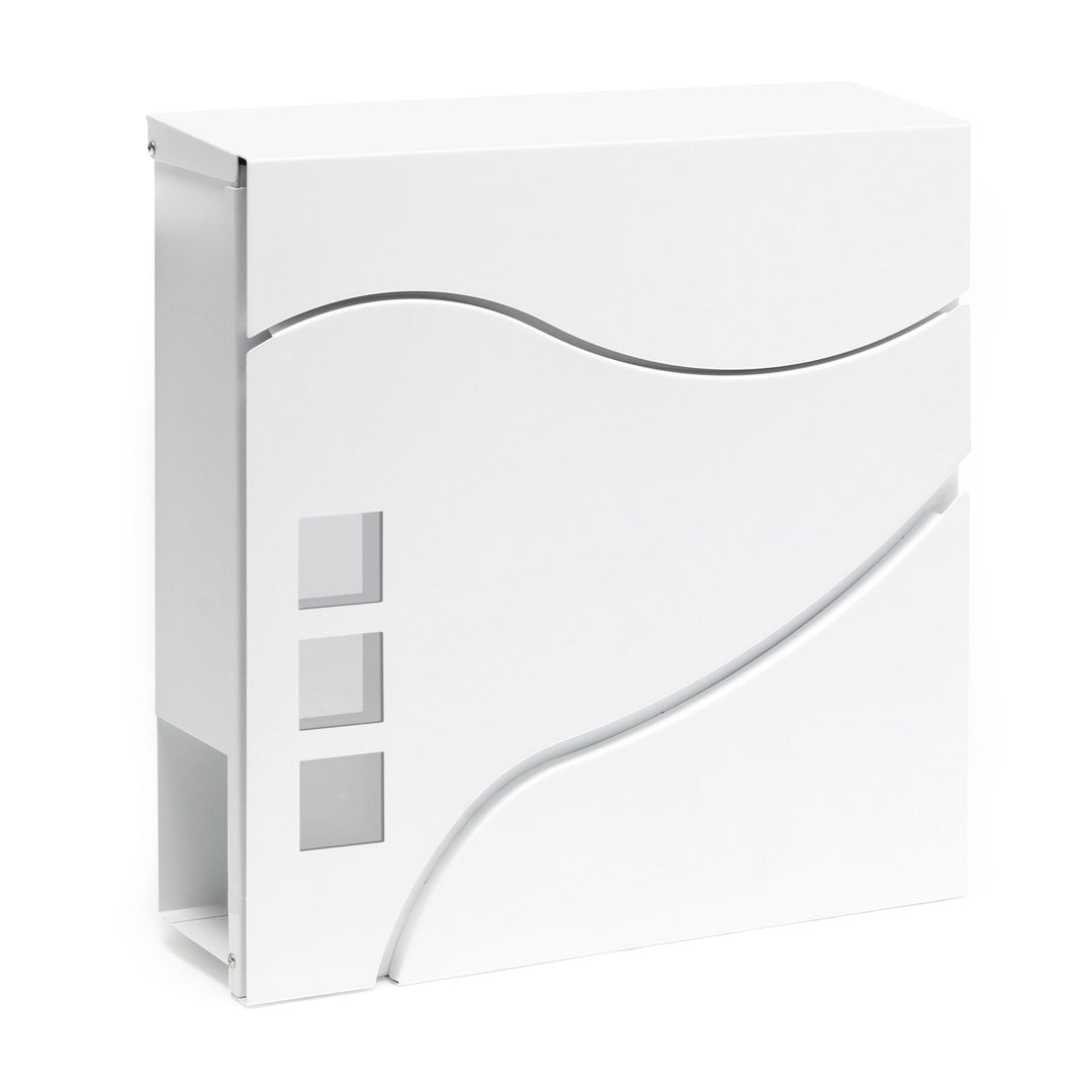 Wiltec Designer Briefkasten V28 weiss 370 x 105 x 370 mm, Wandbriefkasten mit Schloss, Sichtfenstern