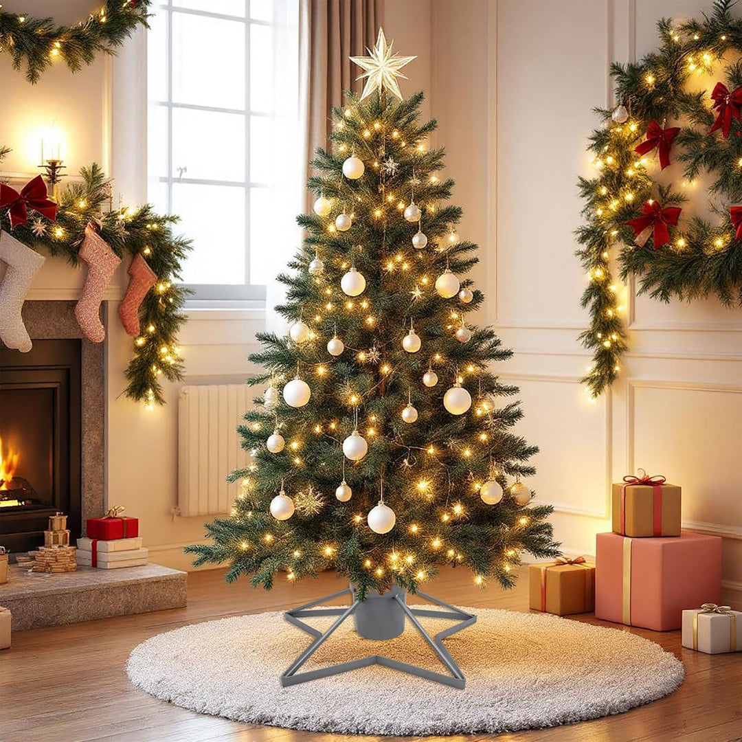 Spetebo Stern Weihnachtsbaum Ständer aus Metall Silber - 49 cm - Christbaum Tannenbaum Halter mit Wa