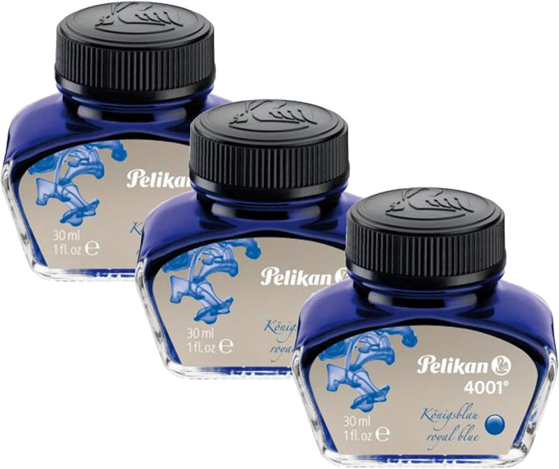 Pelikan 301010 Tintenglas Tinte 4001, 30 ml, 1 Stück, königsblau (königsblau | 3er Pack) 3x 30ml ble