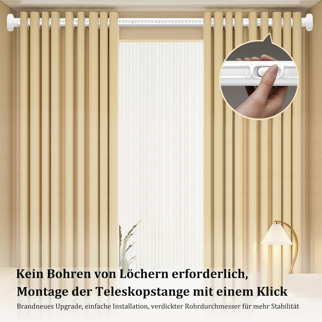Gardinenstange ohne Bohren 220-300cm, Ø32mm Weiss Multifunktionale Vorhangstange zum Einklemmen - Au