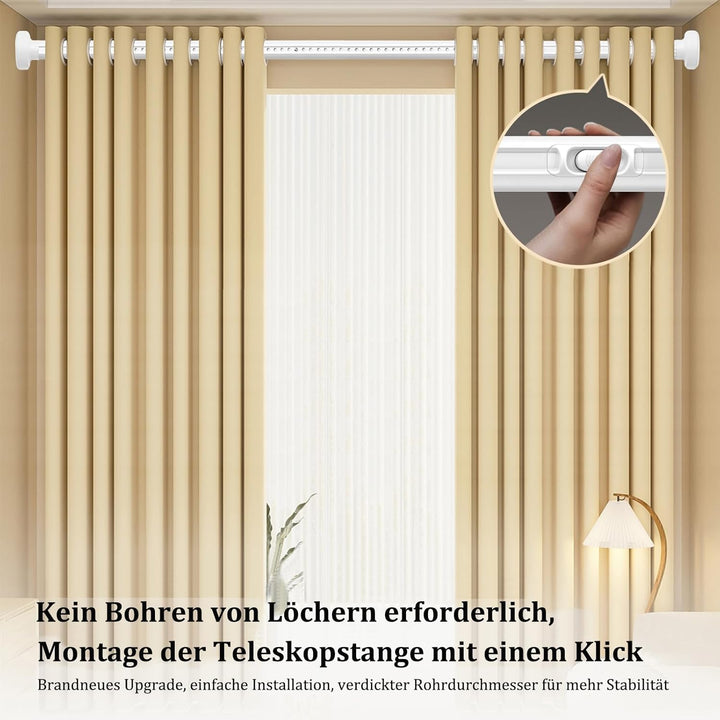 Gardinenstange ohne Bohren 100-580cm, Ø32mm Weiss Multifunktionale Vorhangstange zum Einklemmen - Au