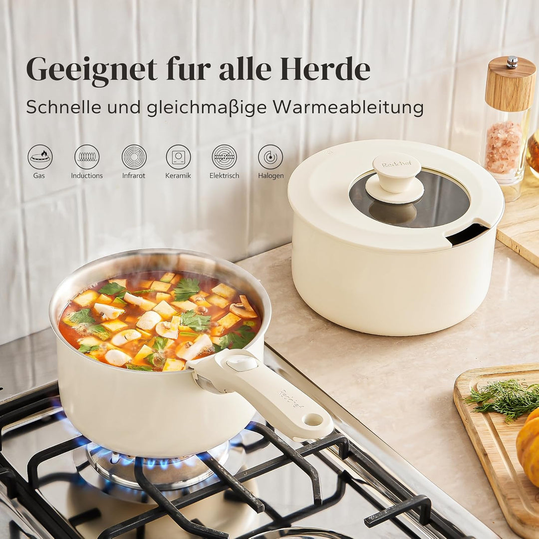 Redchef Edelstahl Topfset Induktion mit Abnehmbaren Griffen, Kochtopfset unbeschichtet 16/18/20cm un