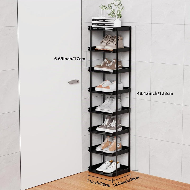 8 Ebenen Schmal Schuhregal, Mehrschichtiges Hoch Schuhregale Platzsparend, Stapelbar Klein Standrega