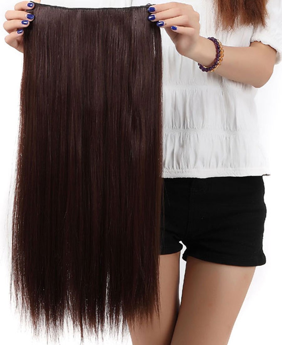 SEGO 58cm Haarteil Clip in Extensions 1 Tresse 5 Clips Haarverlängerung Human Hair wie Echthaar Glat