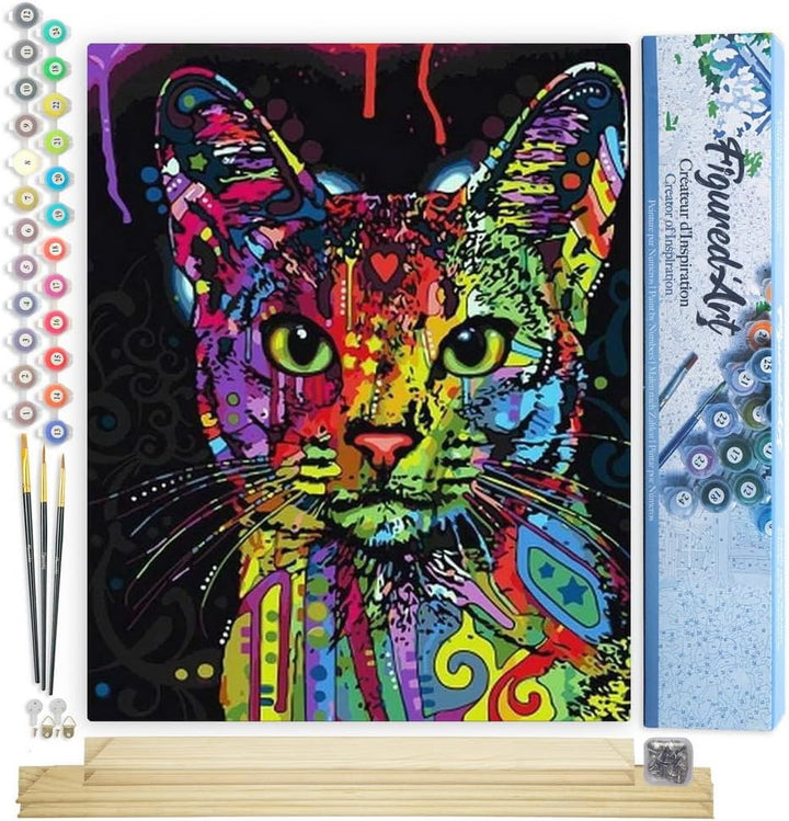 Figured'Art Malen Nach Zahlen Erwachsene Mit Rahmen Moderne fraktale Katze - Paint by Numbers Bastel