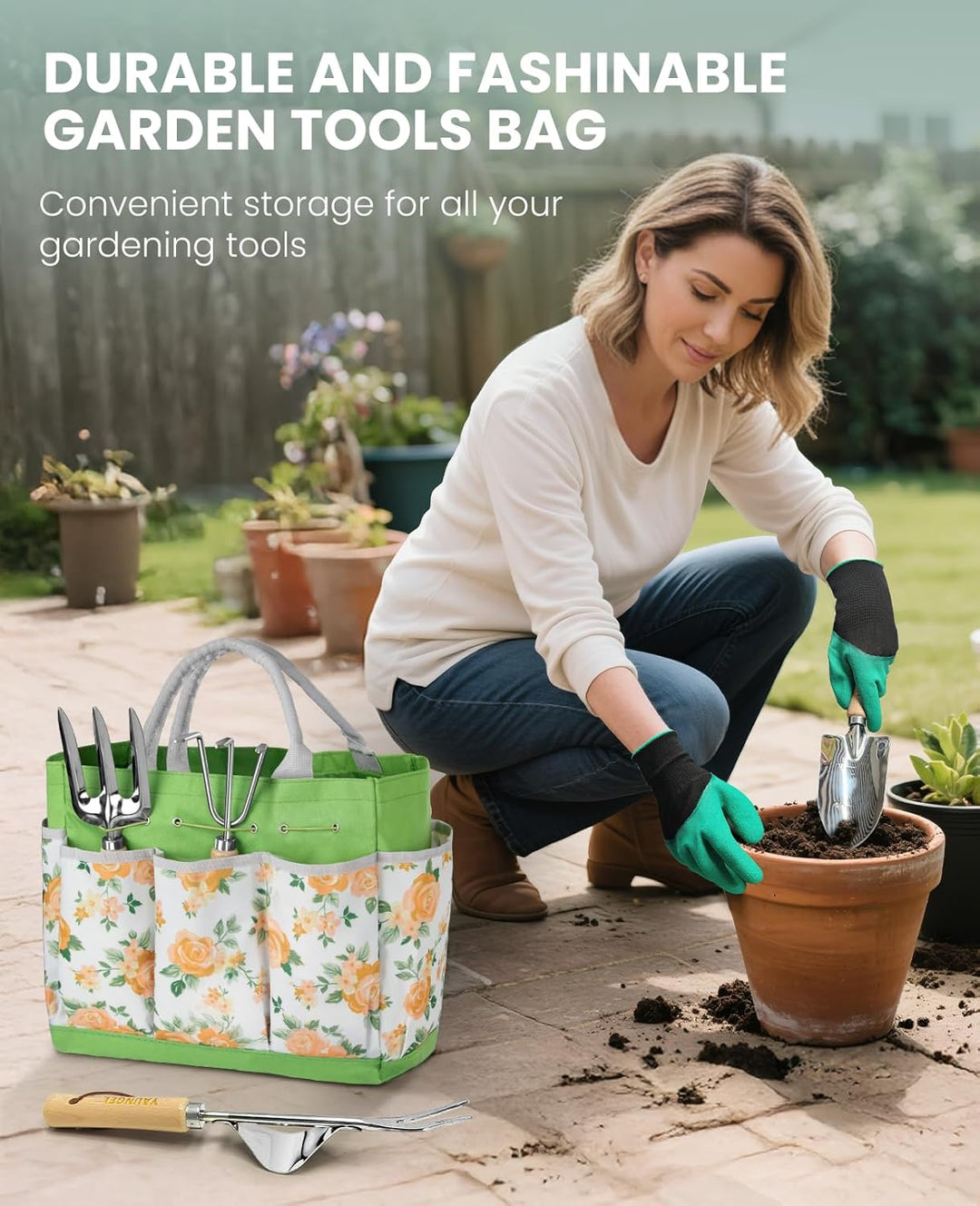 YAUNGEL Gartenwerkzeug Set, 10 Stück Schwerlast Edelstahl Gartenarbeit Kit, Gartengeräte Set mit Non