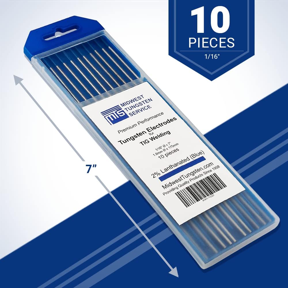 WIG-Schweisselektroden Wolfram 2% lanthaniert 1,6 mm x 175 mm (blau, WL20) 10er Pack 1.6mm (1/16") B