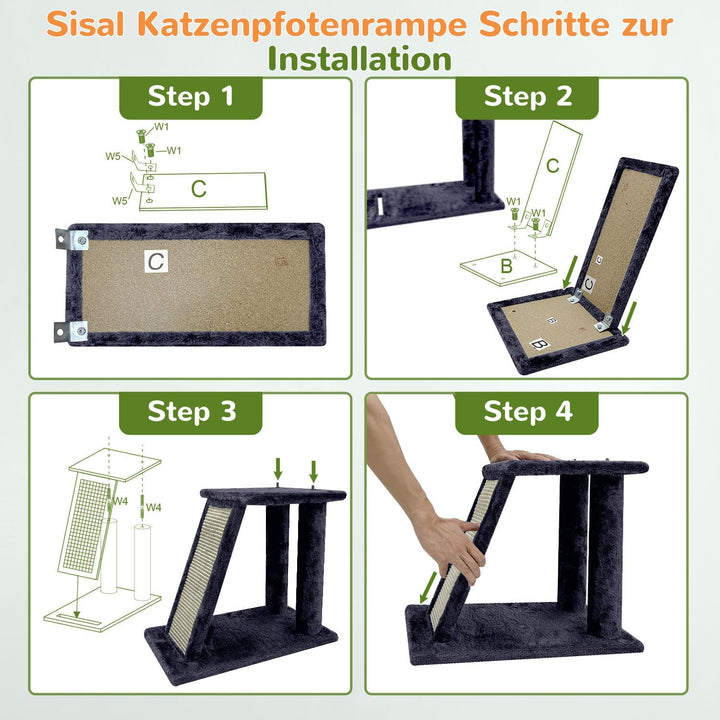 Globlazer Kratzbaum Stabil mit 2 Gross Basis, 2 Katzenhaus 90° Drehbares, Gepolsterte Plattform, Sis