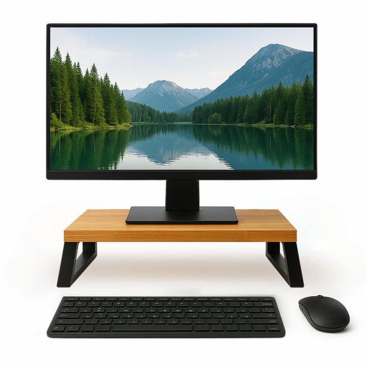 Monitorständer Eiche massiv – Ergonomische Bildschirmerhöhung Holz als Schreibtischaufsatz für Bilds