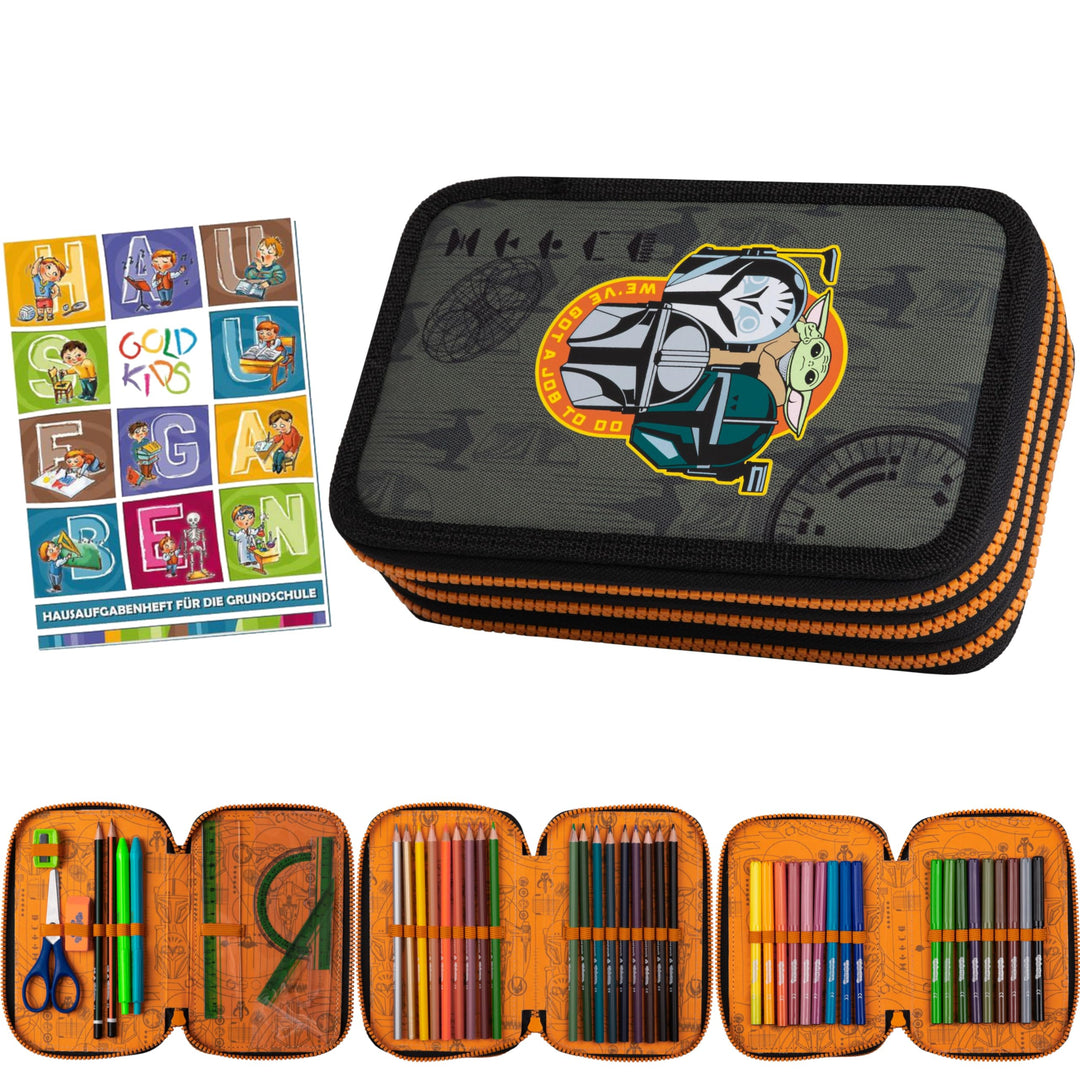 Goldkids - Federmäppchen 3 Fächer - Mäppchen für Mädchen und Jungen - Federmappe 3-Fach Federtasche
