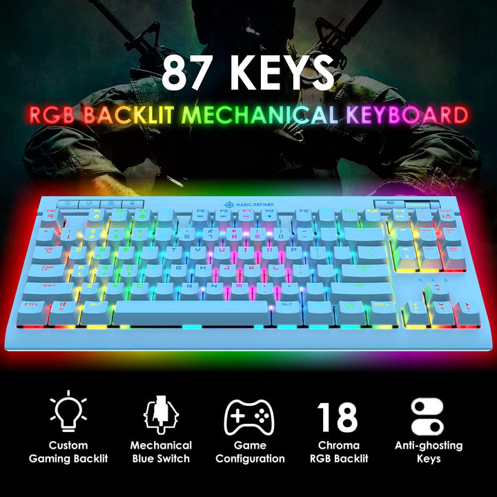 TKL – Gaming-Tastatur, 18 Chroma-RGB-beleuchtete mechanische Tastatur mit LED-Hintergrundbeleuchtung