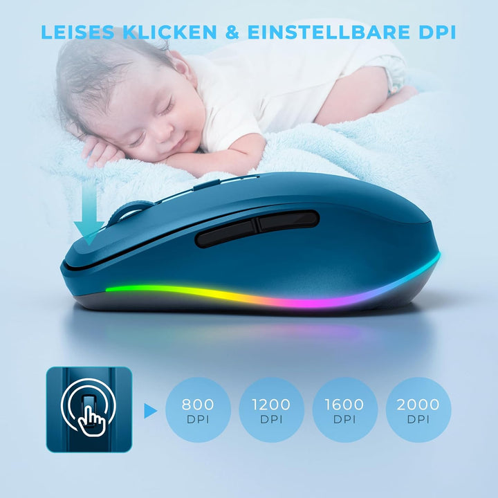 seenda Maus Kabellos LED, Wiederaufladbare Kabellose Maus mit Jiggler, Leise 2.4G USB Funkmaus für L