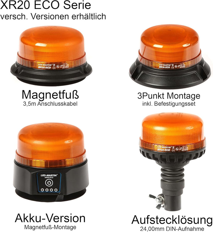 LED-MARTIN® Rundumleuchte - XR20 ECO - 12V/24V - Orange - Gelb - Magnetfuss - 3,5m Kabel - ECE-R65 -