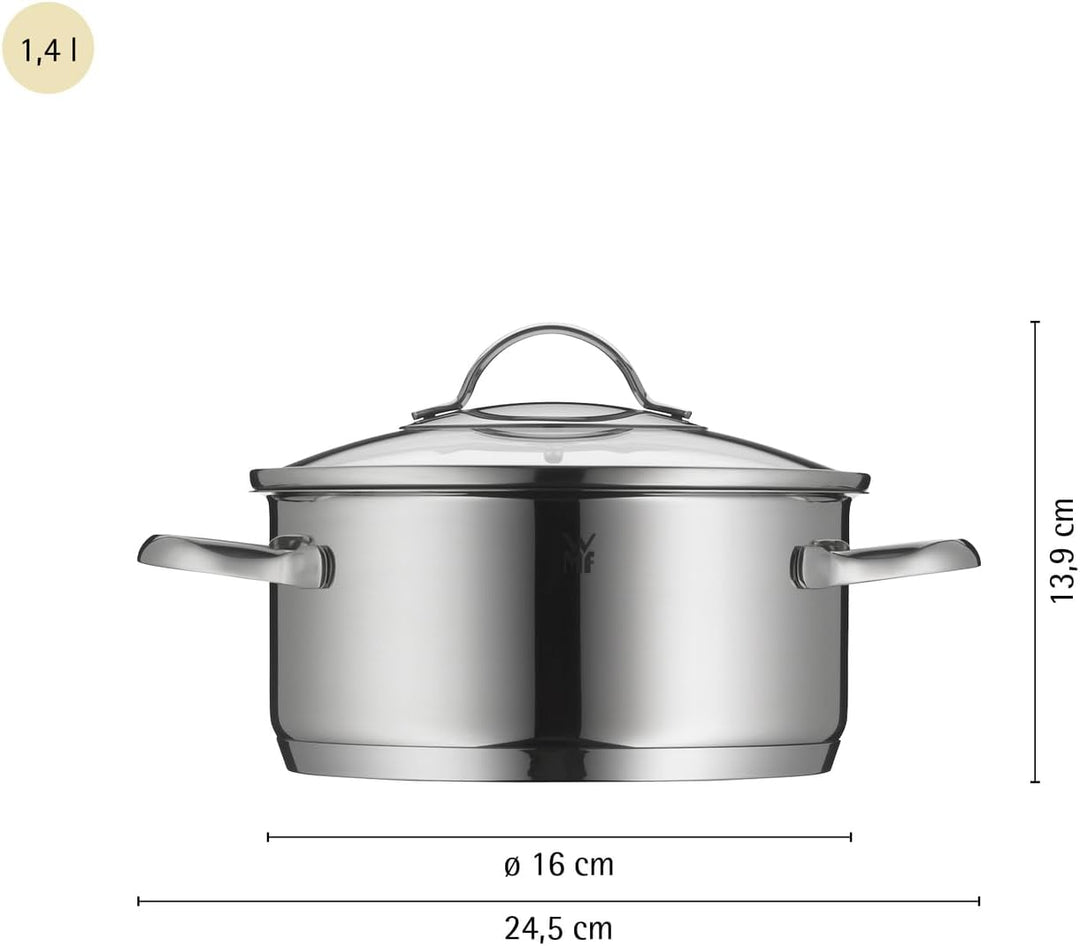 WMF Provence Plus Kochtopf klein 16cm, Glasdeckel, Bratentopf Induktion 1,5l, Cromargan Edelstahl po