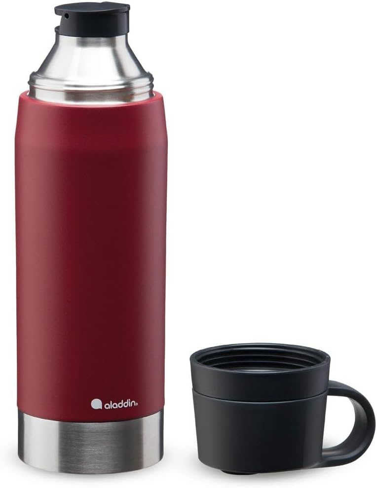 Aladdin CityPark Thermavac Twin Cup Bottle 1.1L Burgundy Red – BPA FREE Stainless Steel Bottle with