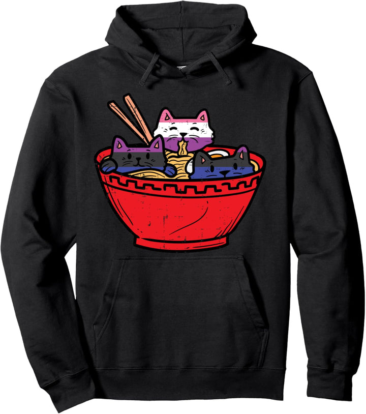 Cats in Ramen Anime Food LGBTQ Genderfluid Flag Non-Binary Pullover Hoodie