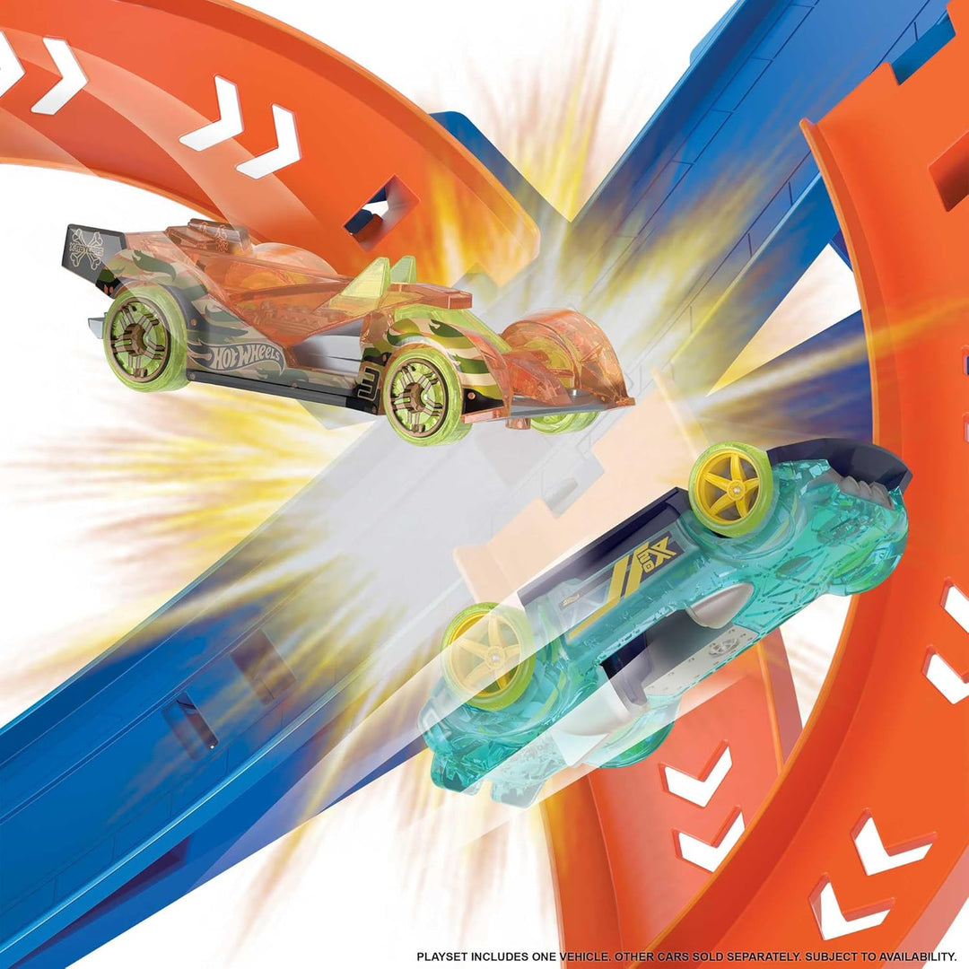 Hot Wheels HJT51 - Action Spirale Autorennbahn mit Crash-Zonen und batterie-betriebenem Beschleunige