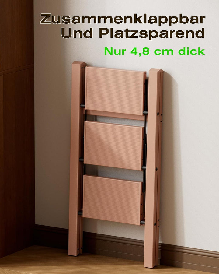 Trittleiter 3 Stufen klappbar,Tritthocker aus Aluminium | 150 kg Tragfähigkeit,Leiter mit rutschfest