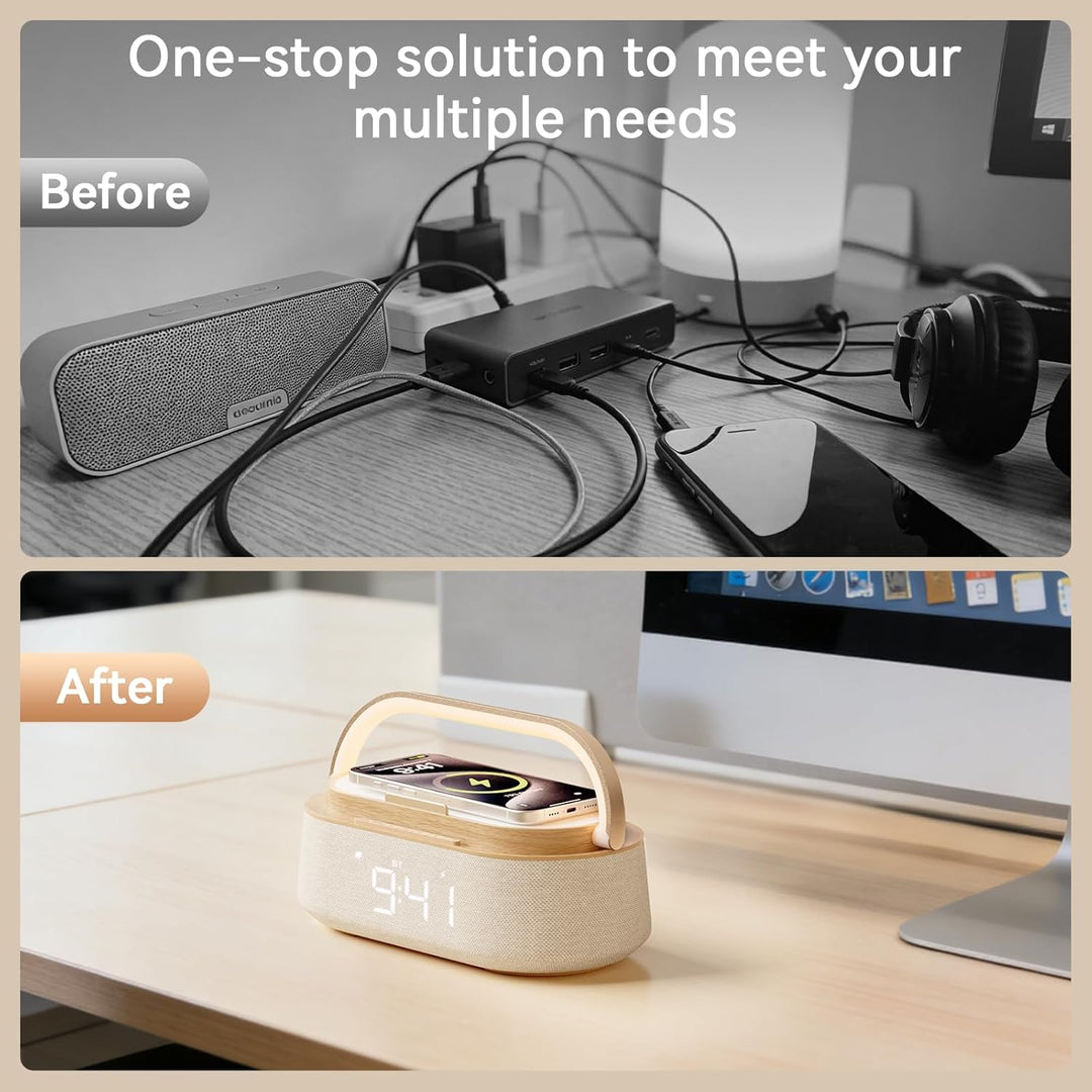 COLSUR Radiowecker Digital mit Wireless Charger, Bluetooth Lautsprecher mit USB-Ladegerät, Smart Wec